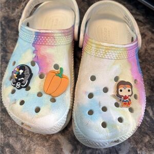 Crocs Classic Clogs "Rainbow Tie Dye" Colorful Multicolor Toddler Sz 11 Pastels